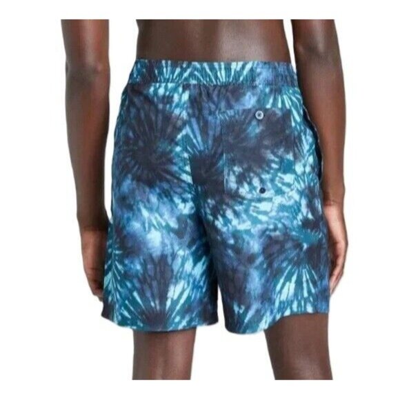 Original Use Men's XL 40/42 Navy Blue & Teal Fireworks Swim Trunks 7" Inseam - Picture 4 of 7